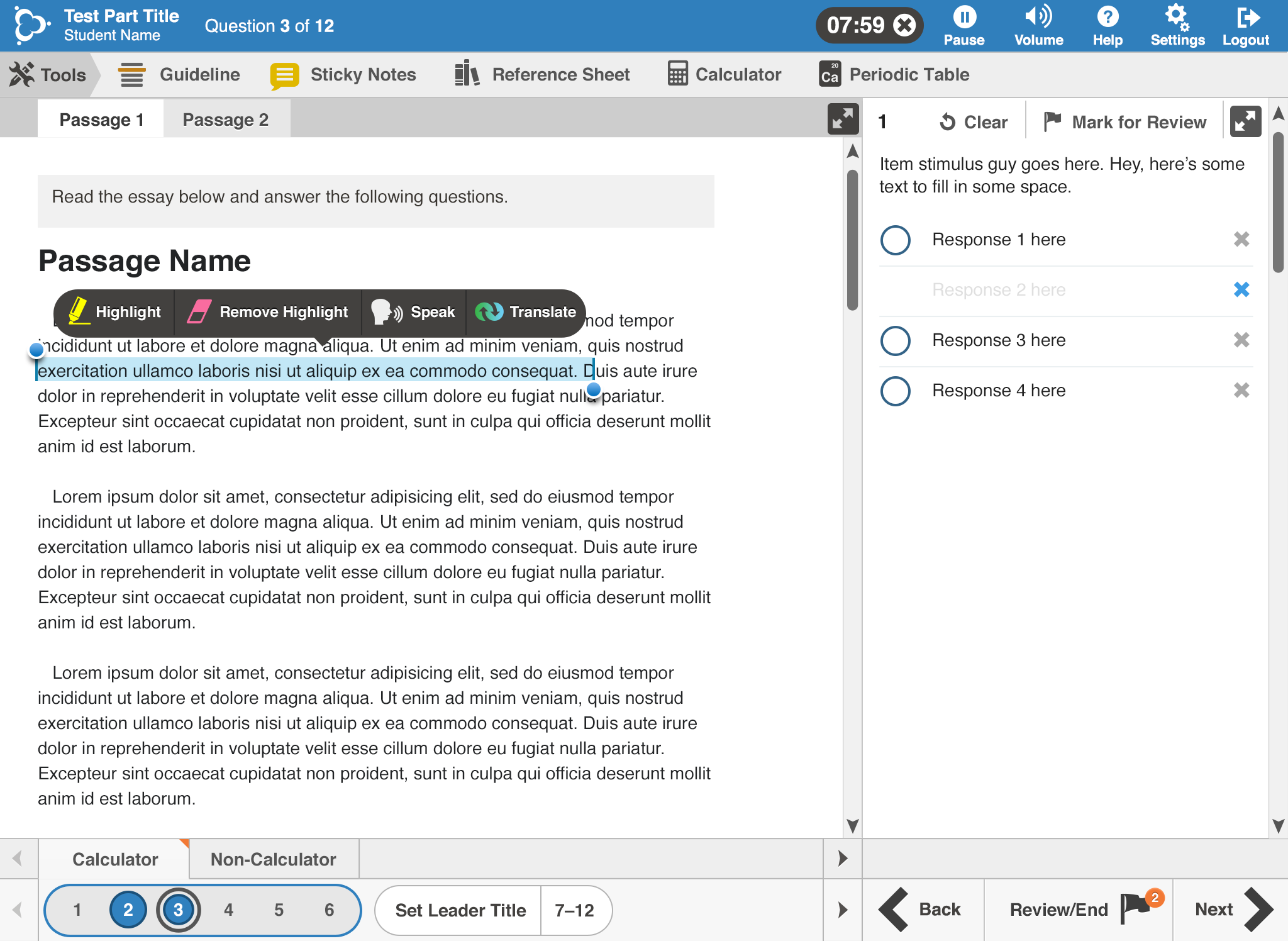 Test Client User Interface